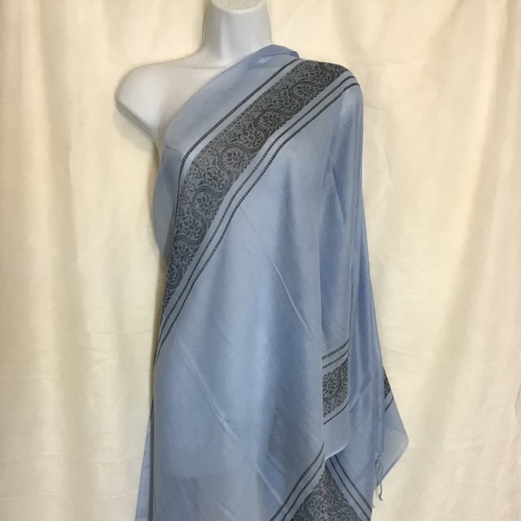 Blue black woven embroidery stole scarf - Picture 2 of 6